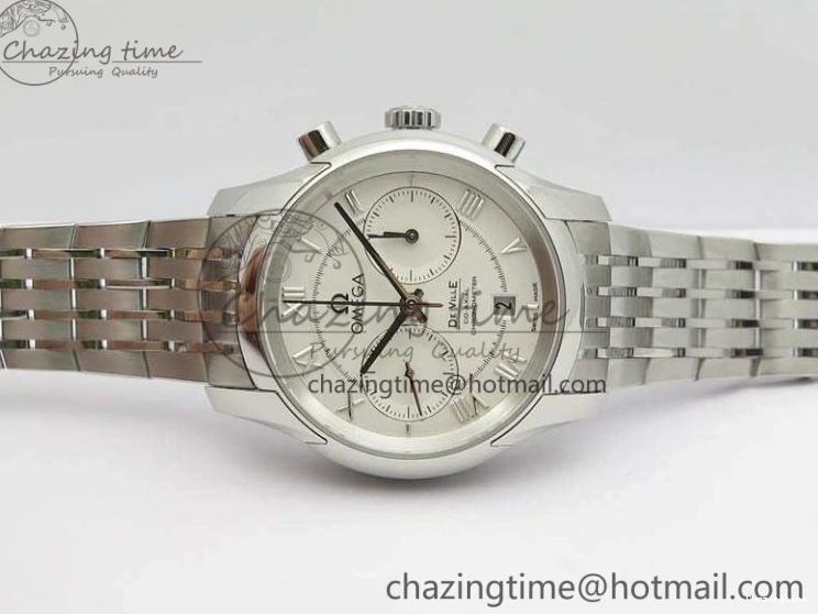 0403 HighQuality De Ville Chronograph SS OMF 1:1 Best Edition White Dial On SS Bracelet A 8151
